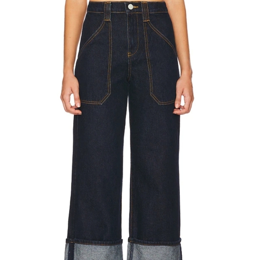 Blank NYC Dark Indigo Wide-Leg Jeans with Cuffed Hem